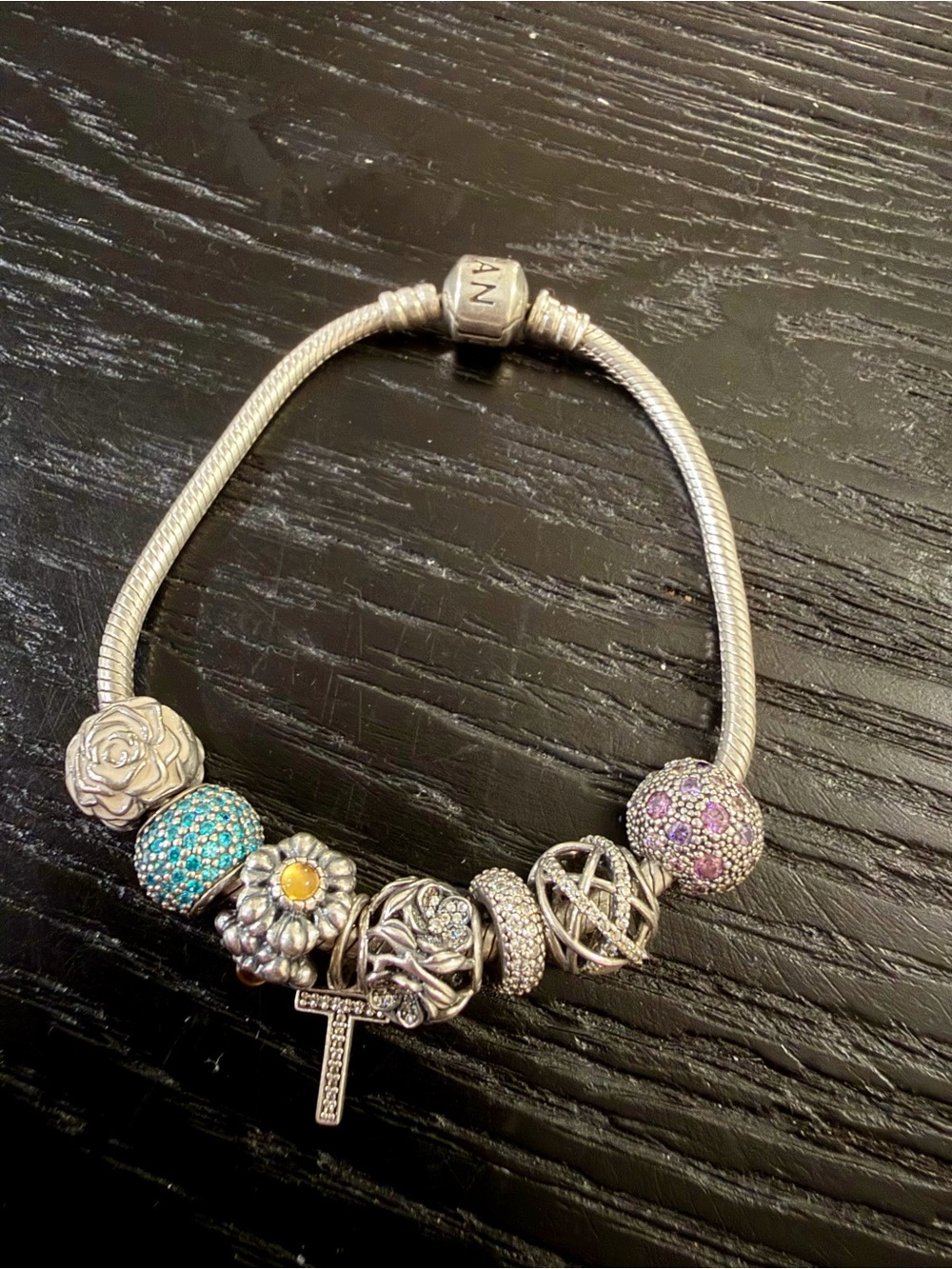 Pandora Sterling Silver Charm Bracelet with 8 Charms